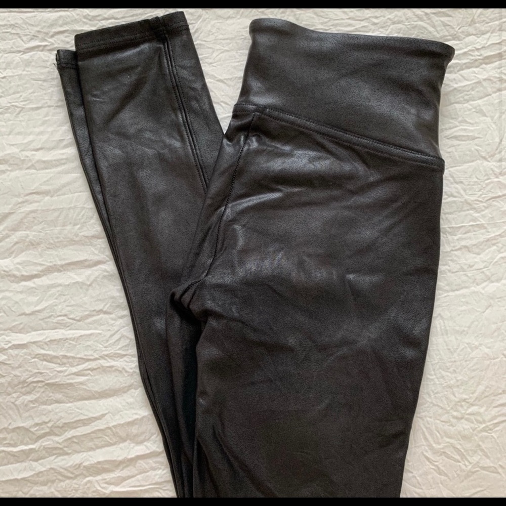 Black faux leather spanx leggings